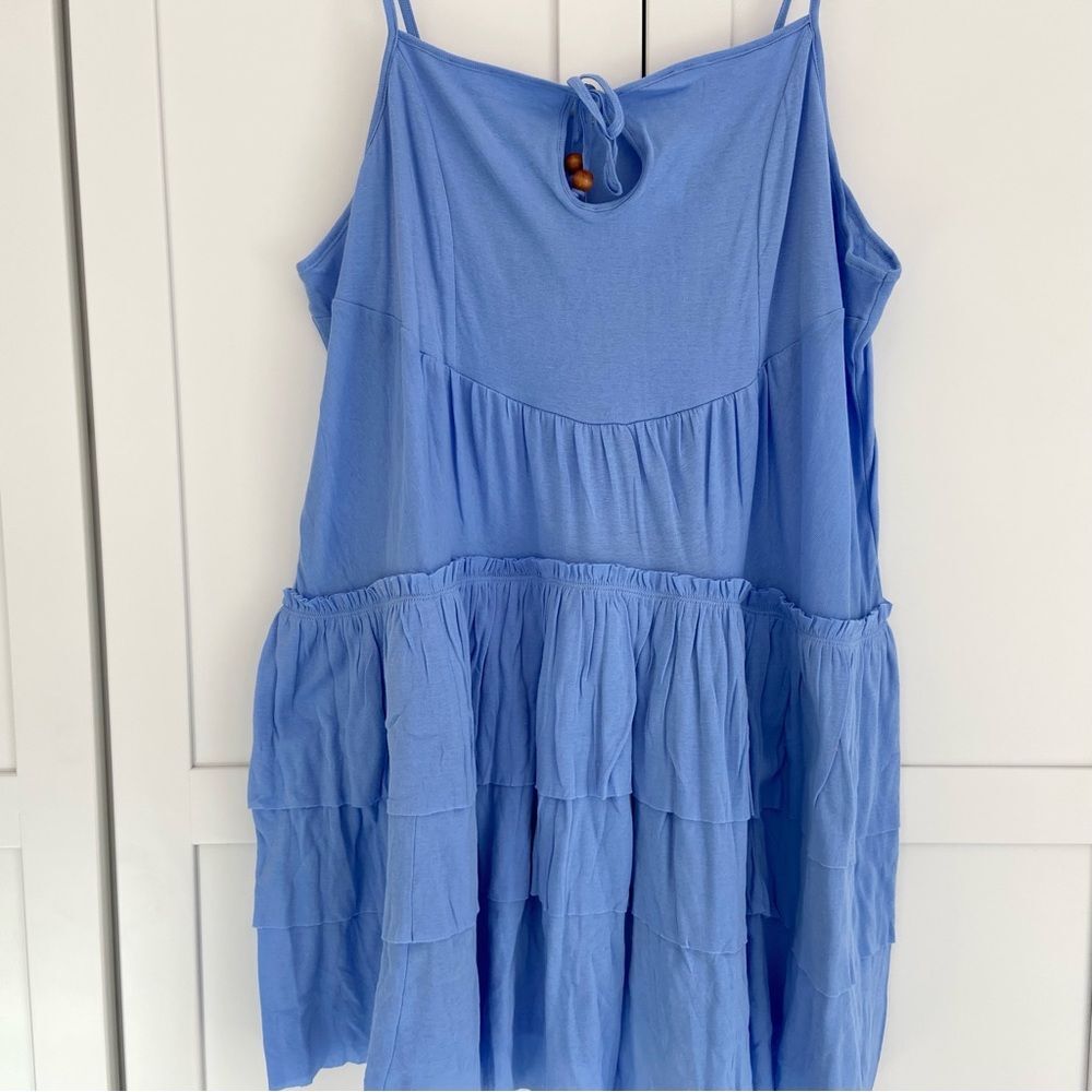 FREE PEOPLE Beach Blue Tiered Beaded Mini Dress Size M - Picture 5 of 10